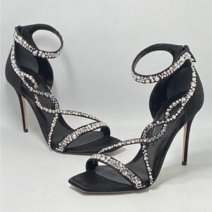 Alexander McQueen Crystal-Embellished Satin High-Heel Sandals size 39.5